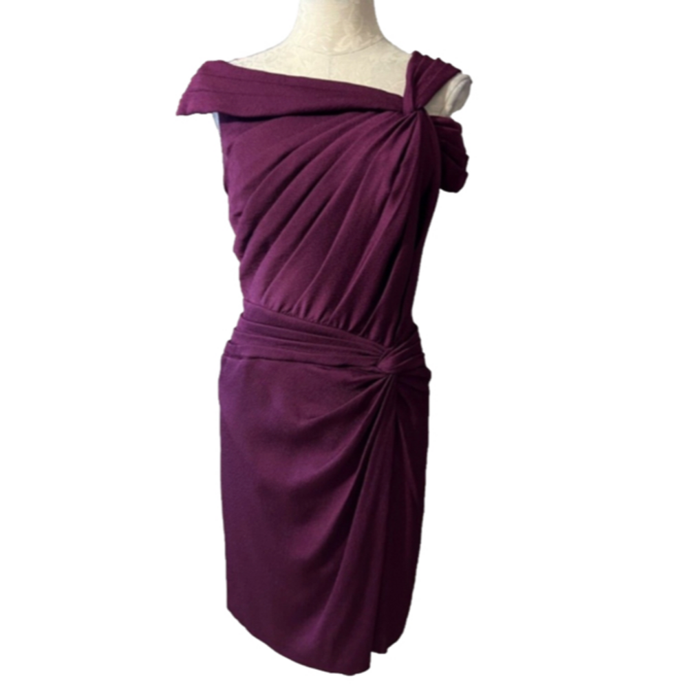 Tadashi Shoji Dress 8 Maroon Purple Silk Sheath Wedding Party Cruise Cocktail - Picture 2 of 8